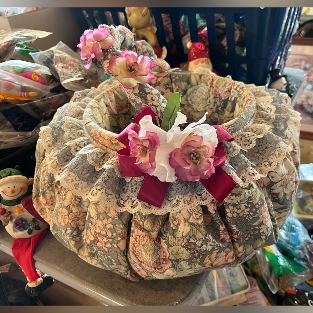 Vintage Floral Fabric Basket